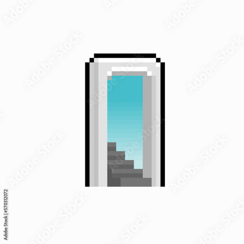 white gate with stair in pixel art style