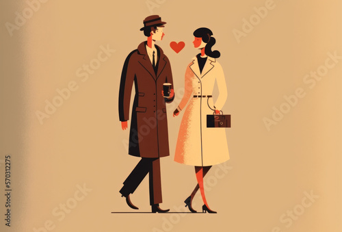 Pareja elegante dando un paseo de enamorados por la calle, creada con IA generativa photo