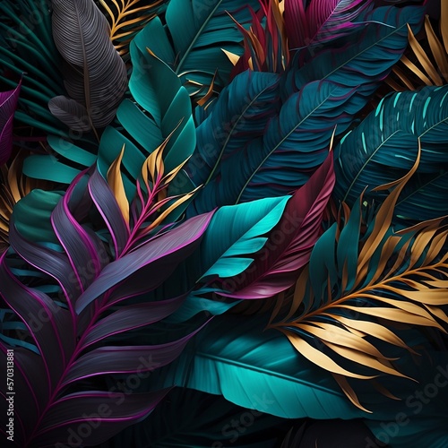 Wallpaper with colorfull tropical leaves  inside the jungle  generative ai