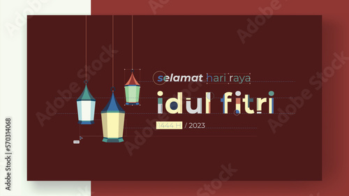 selamat hari raya idul fitri meaning happy eid al fitr typography poster and banner vector illustration good for social media feed, web background photo