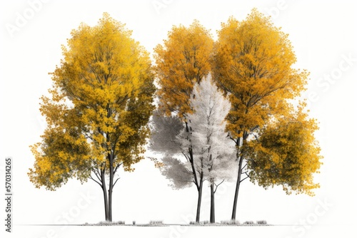Isolated autumn trees on a white background. Generative AI
