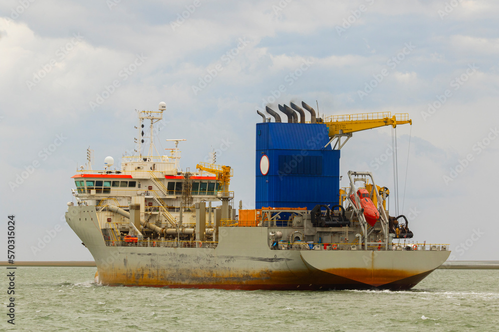 Scientific research ship leaving the port of Bahía Blanca, Argentina