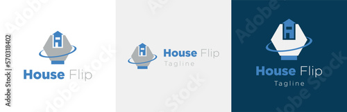 House flipping business logo design set, home renovation service modern logotype symbol, property repair emblem concept, real estate makeover editable commercial illustration, residence reselling