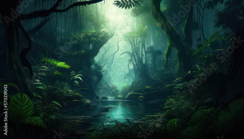 Illustration of a mystical rainforest  wallpaper  Generative AI