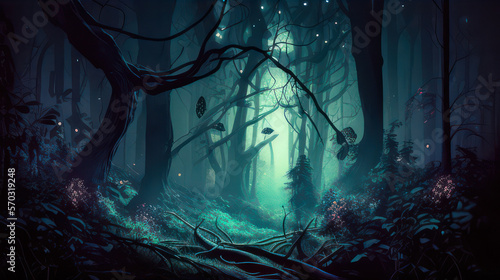 Illustration of a mystical blue forest  wallpaper  Generative AI