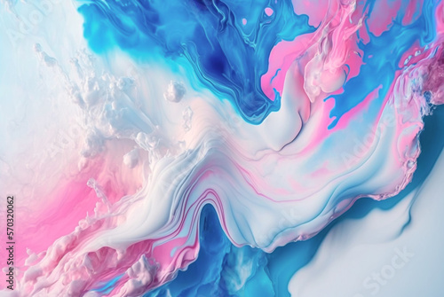 Colorful elegant pastel swirl of blue pink marble painting design background, oil color art canvas paint fluid motion in water, Ai generated