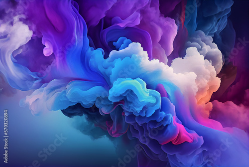Abstract colorful rainbow soft pastel color cloud background, multicolored ink drop fluid motion in water, AI Generated