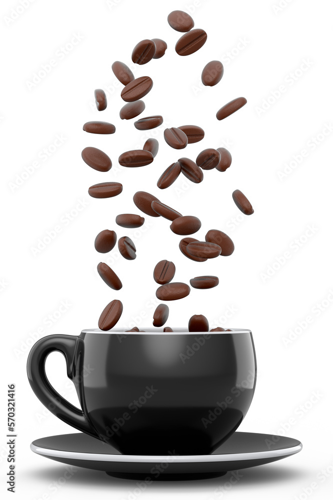 Obraz premium Ceramic coffee cup with coffee beans for americano, espresso, latte on white