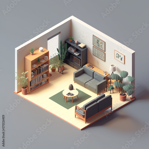 3d isometric living room
