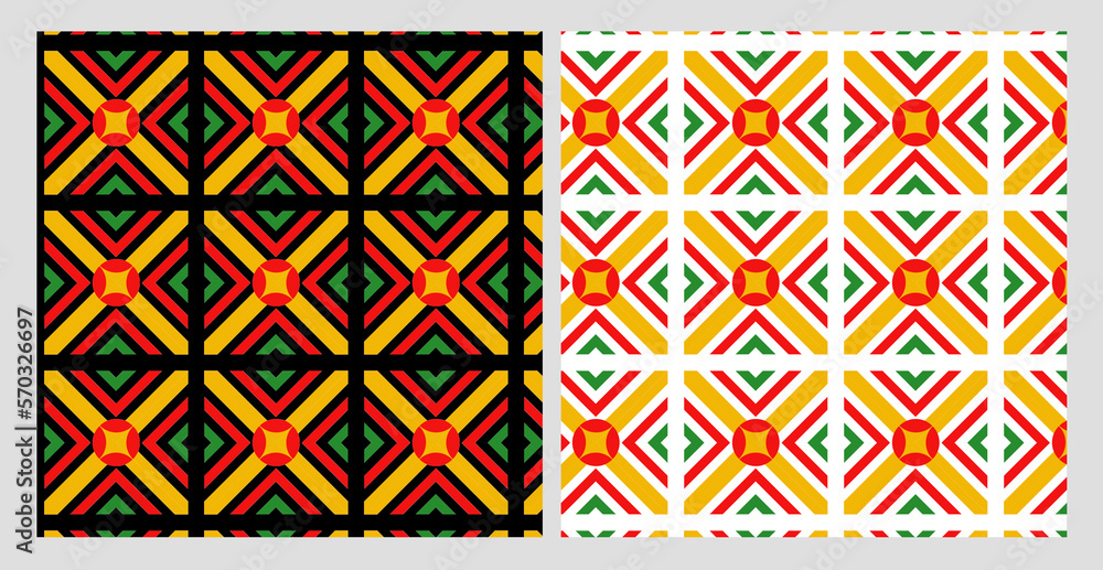 Geometrical chevron pattern in traditional African colors - red, green, yellow, black. Backgrounds set for Black History Month, Juneteenth. Geometrical chevron pattern in traditional African colors - red, green, yellow, black. Backgrounds set for Black History Month, Juneteenth.