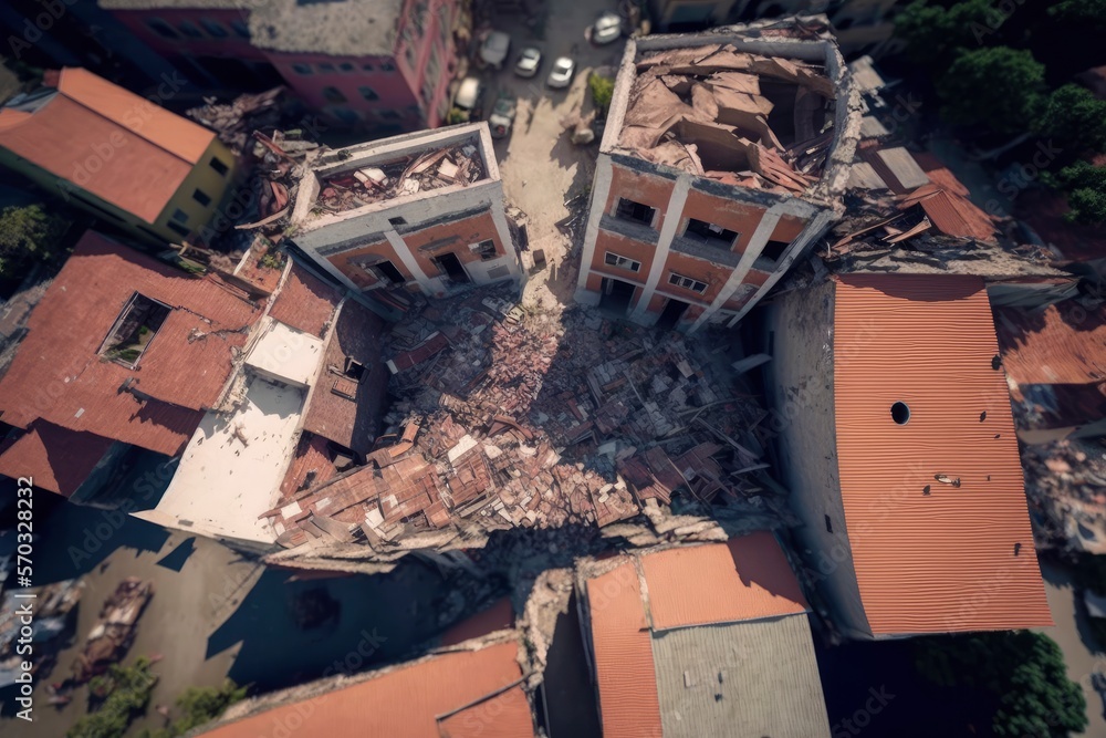 Illustration of the remains of cities after the earthquakes in Turkey and Syria. After the earthquake. Pray for Turkey. Stay strong Turkey. Generative AI