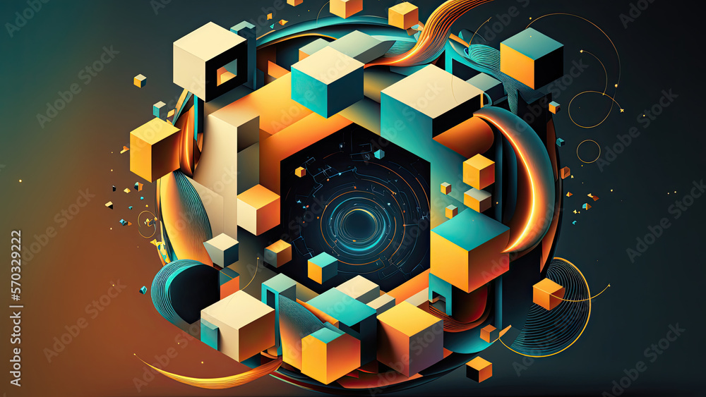 Abstract Cubes and Patterns 8K, Generative AI Abstract Cubes and Patterns 8K, Generative AI