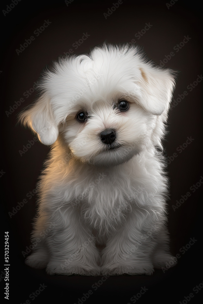 Maltese Puppy with tilted head - generative ai Maltese Puppy with tilted head - generative ai