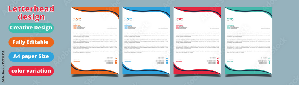 corporate modern letterhead design template with yellow, blue, green, and red colors. creative modern letterhead design template for your project. Business letterhead design.