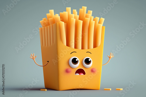 A box of french fries with a surprised face, Generative AI