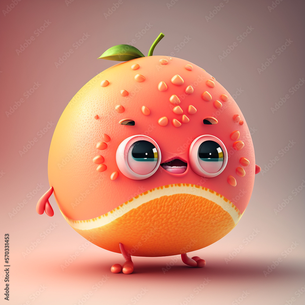 Obraz premium A cute fruit cartoon character, Generative AI