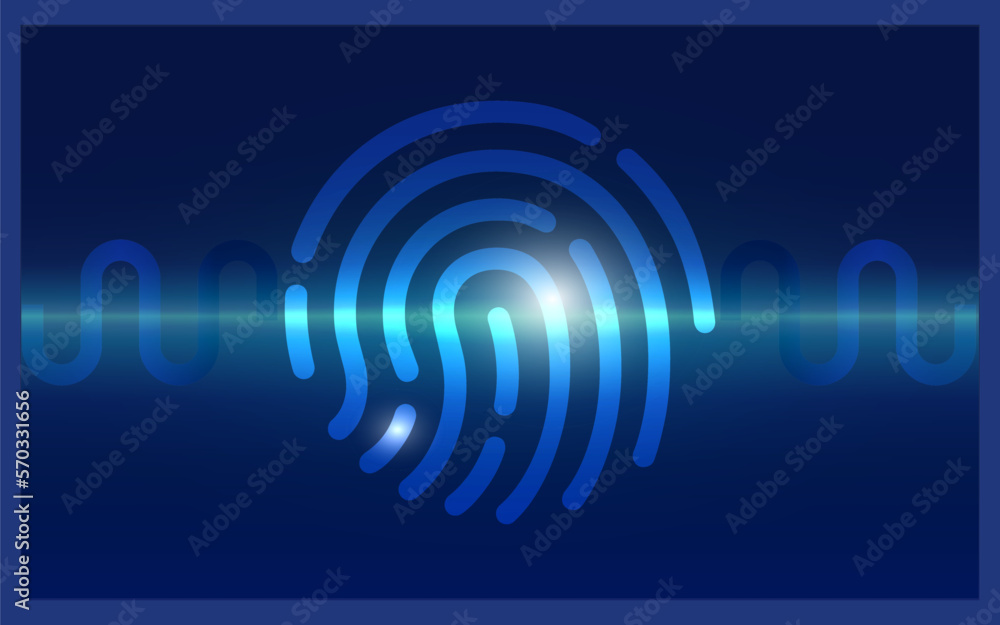 Obraz premium background neon fingerprint Laser scanning of fingerprint of digital biometric security technology low poly wire outline