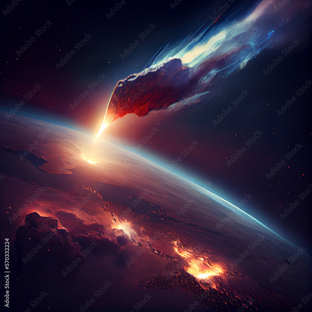 AI generator. End of the world concept. Earth being hit by a comet