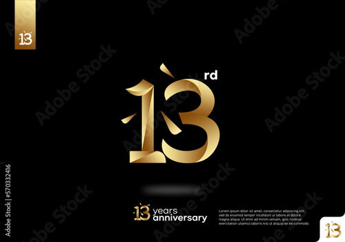 Number 13 gold logo icon design, 13th birthday logo number, 13th anniversary.
