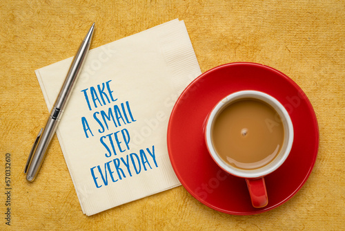 take a small step everyday - inspirational advice or reminder, progress and personal development concept