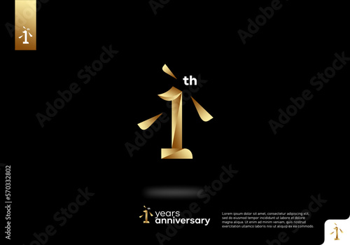 Number 1 gold logo icon design, 1st birthday logo number, 1st anniversary.