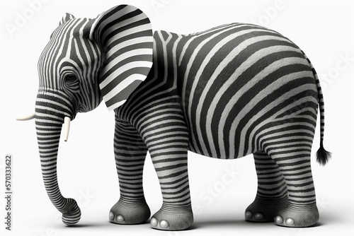 Abstract elephant zebra hybrid animal isolated on white background. Generative AI.