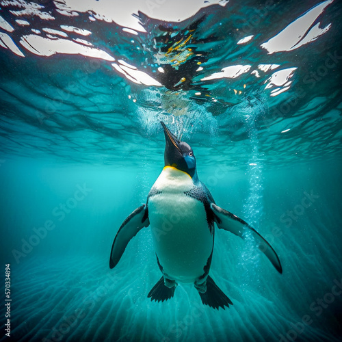 Penguin in swimming pool.
