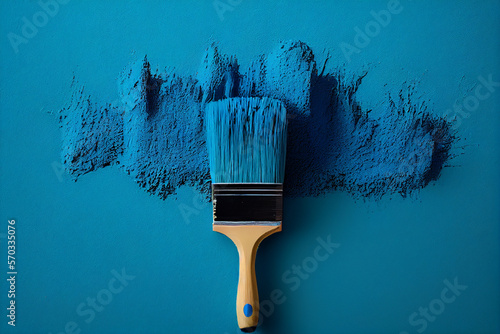 Pinsel mit blauer Farbe isoliert auf weißen Hintergrund mit Platzhalter. Wandfarbe zum Renovieren - Generative Ai