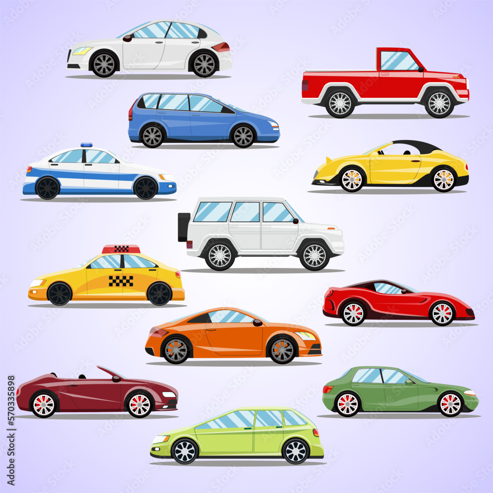 car collection with side view car collection with side view