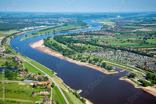 Elbe Landschaft bei Drage Campingplatz Stover Strand, Luftbild