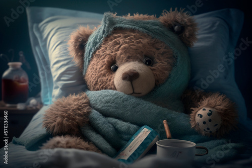 The teddy bear is sick. AI generation