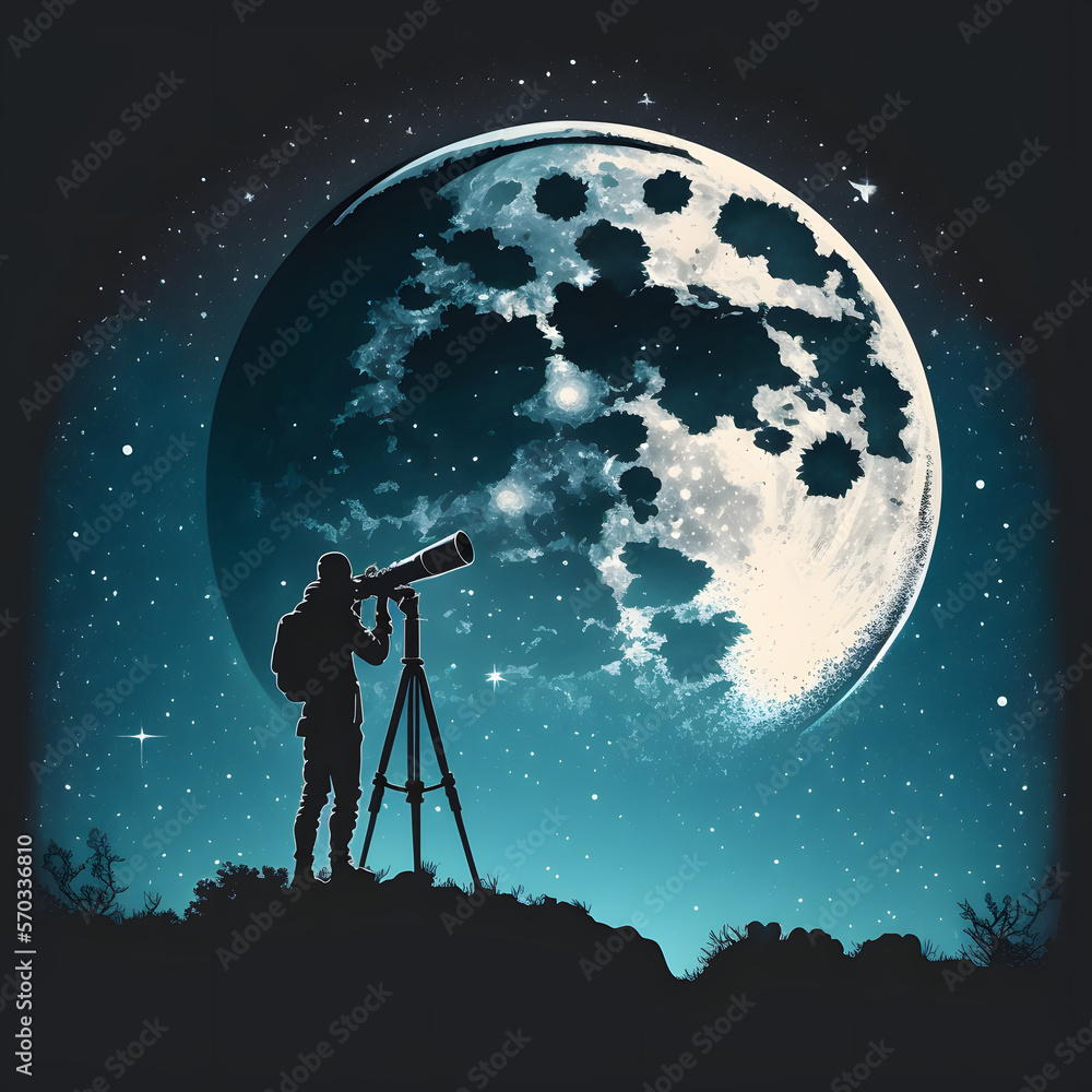 Moon observation with a telescope, Generative AI Moon observation with a telescope, Generative AI