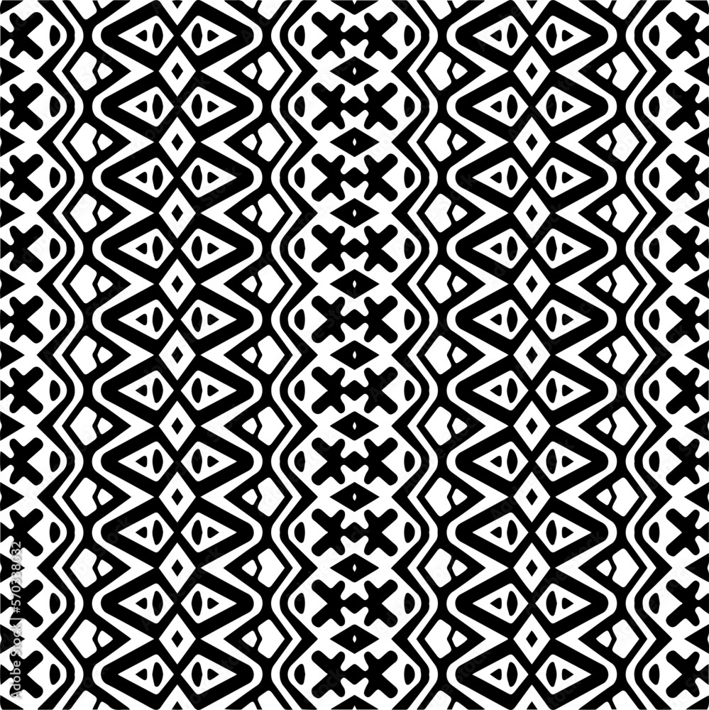 Vector geometric ornament in ethnic style. Seamless pattern with abstract shapes,Black and white color. Repeating pattern for decor, textile and fabric. Vector geometric ornament in ethnic style. Seamless pattern with abstract shapes,Black and white color. Repeating pattern for decor, textile and fabric.