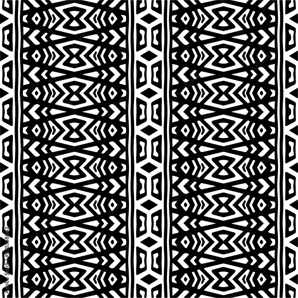 Vector geometric ornament in ethnic style. Seamless pattern with abstract shapes,Black and white color. Repeating pattern for decor, textile and fabric. Vector geometric ornament in ethnic style. Seamless pattern with abstract shapes,Black and white color. Repeating pattern for decor, textile and fabric.