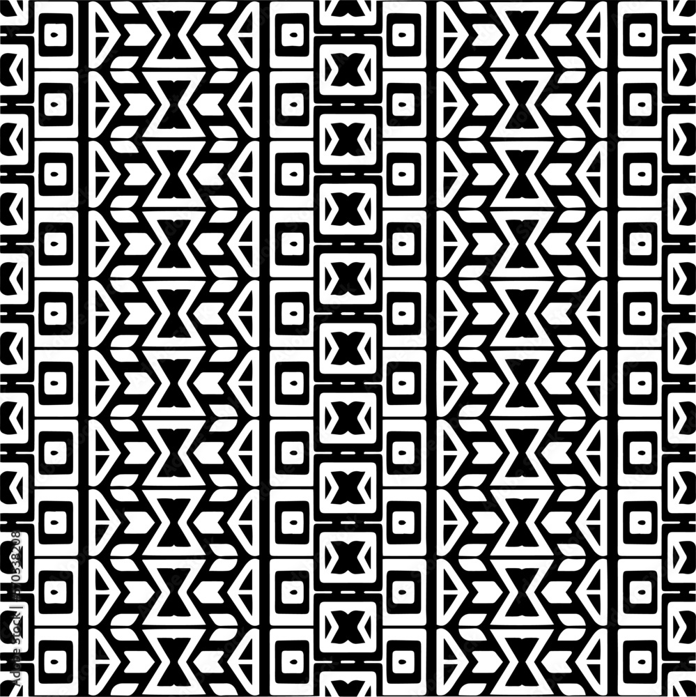Vector geometric ornament in ethnic style. Seamless pattern with abstract shapes,Black and white color. Repeating pattern for decor, textile and fabric. Vector geometric ornament in ethnic style. Seamless pattern with abstract shapes,Black and white color. Repeating pattern for decor, textile and fabric.