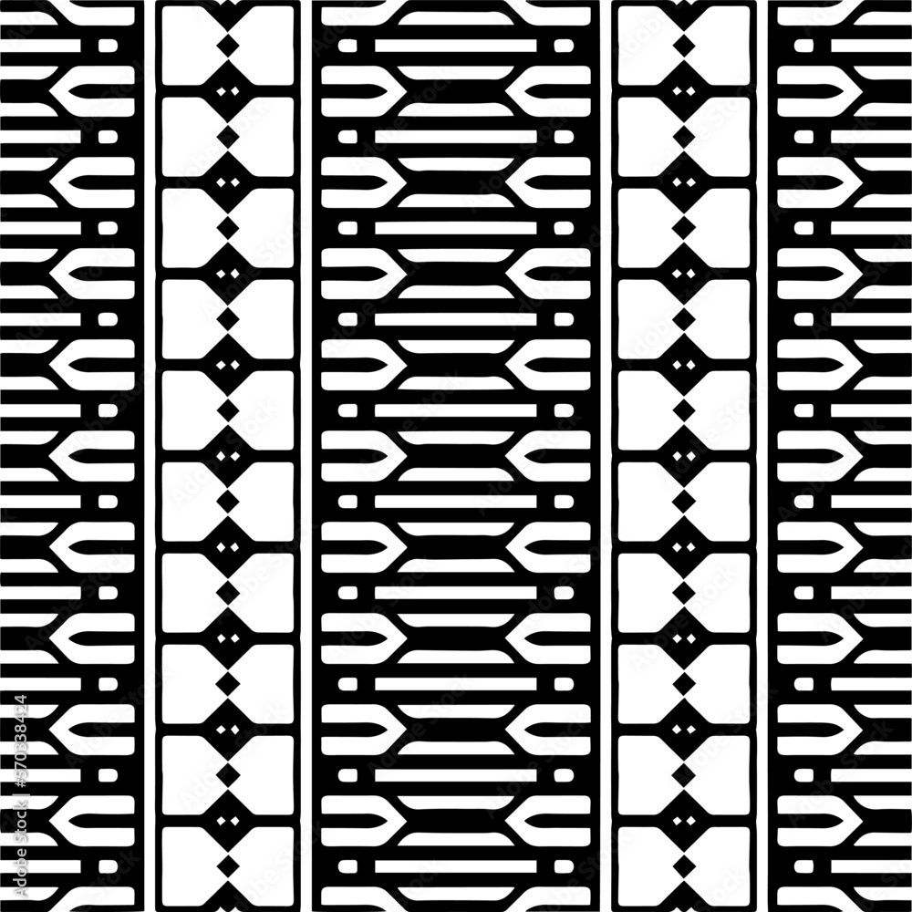 Vector geometric ornament in ethnic style. Seamless pattern with  abstract shapes,Black and white color. Repeating pattern for decor, textile and fabric.