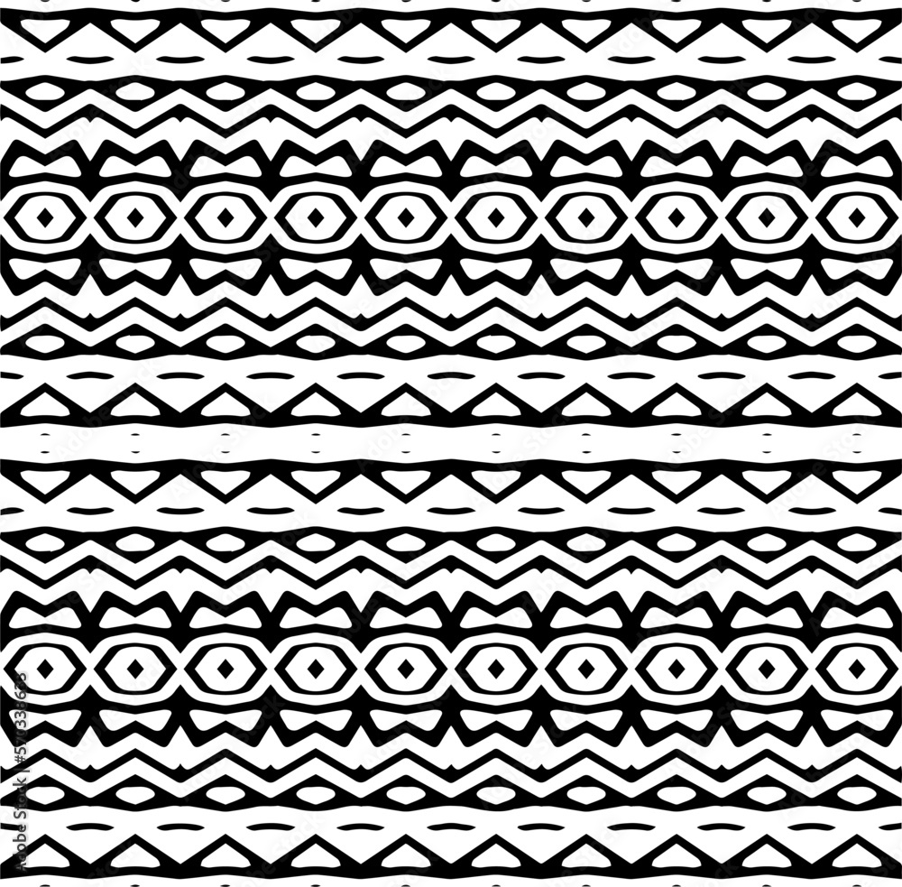 Vector geometric ornament in ethnic style. Seamless pattern with  abstract shapes,Black and white color. Repeating pattern for decor, textile and fabric.