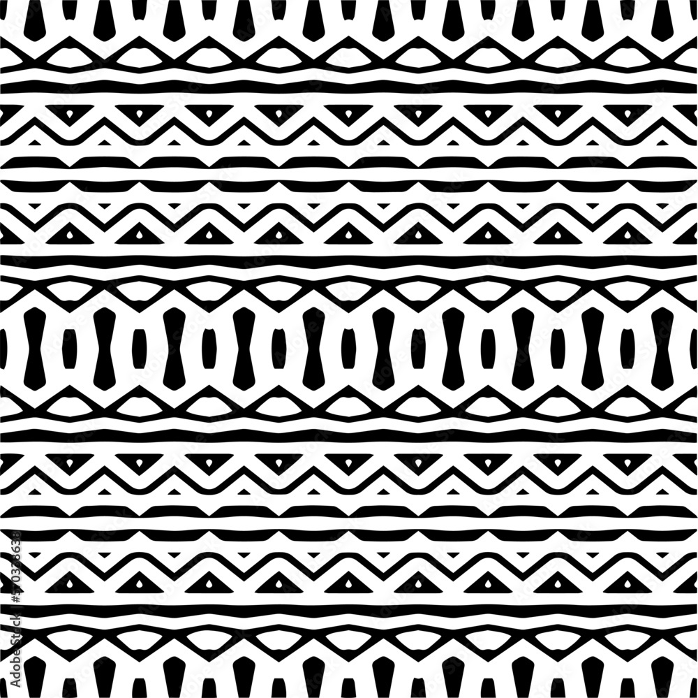 Vector geometric ornament in ethnic style. Seamless pattern with abstract shapes,Black and white color. Repeating pattern for decor, textile and fabric. Vector geometric ornament in ethnic style. Seamless pattern with abstract shapes,Black and white color. Repeating pattern for decor, textile and fabric.