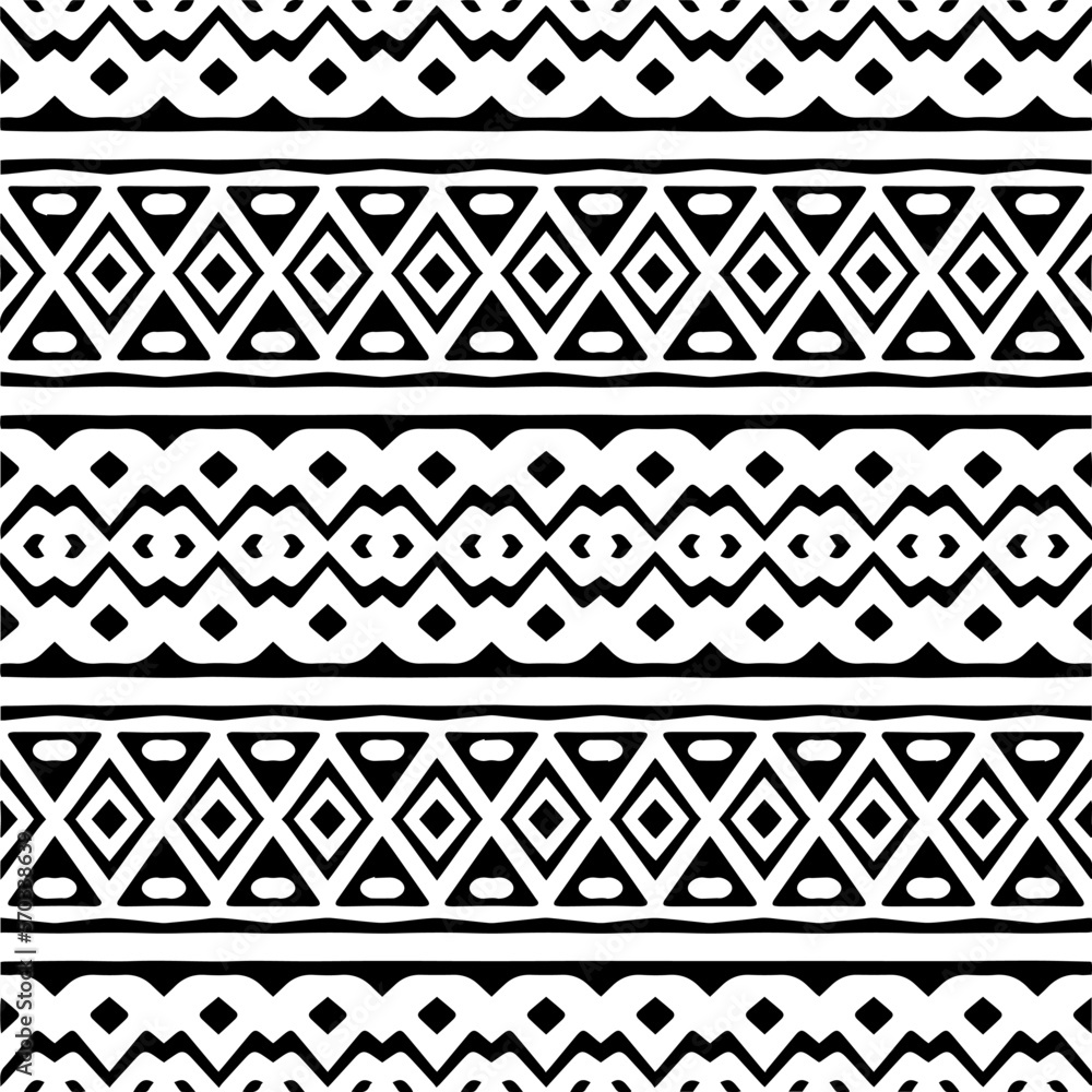 Vector geometric ornament in ethnic style. Seamless pattern with abstract shapes,Black and white color. Repeating pattern for decor, textile and fabric. Vector geometric ornament in ethnic style. Seamless pattern with abstract shapes,Black and white color. Repeating pattern for decor, textile and fabric.
