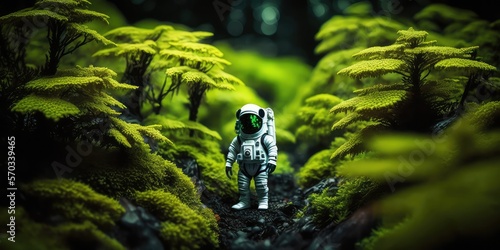 Astronaut exploring alien Woods, Tilt-Shift