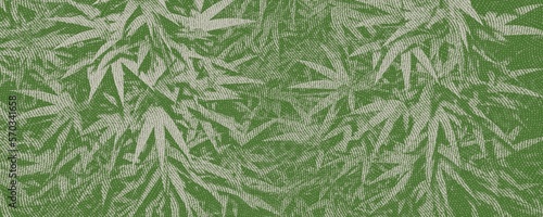 a wide background with cannabis leaves with hatch texture
