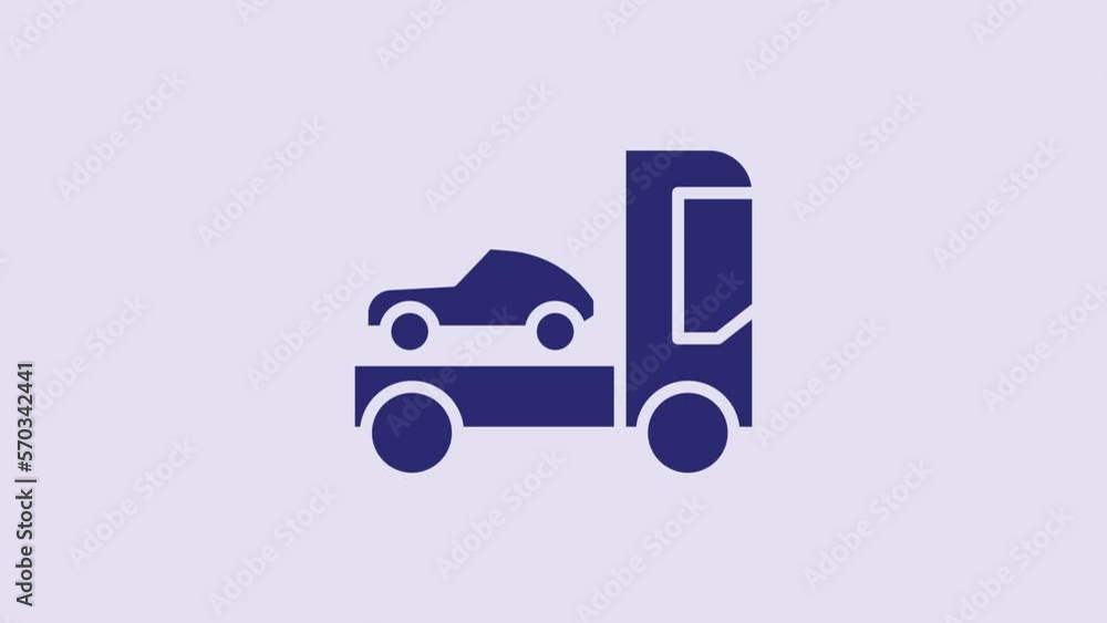 Blue Car transporter truck for transportation of car icon isolated on purple background. 4K Video motion graphic animation Blue Car transporter truck for transportation of car icon isolated on purple background. 4K Video motion graphic animation