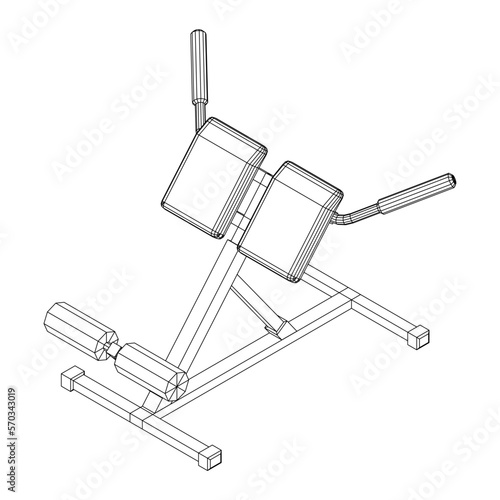 Modern exercise machine for the back and abs. Hyperextension simulator.
