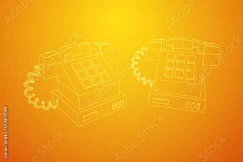 Old retro landline telephone. Wireframe vector