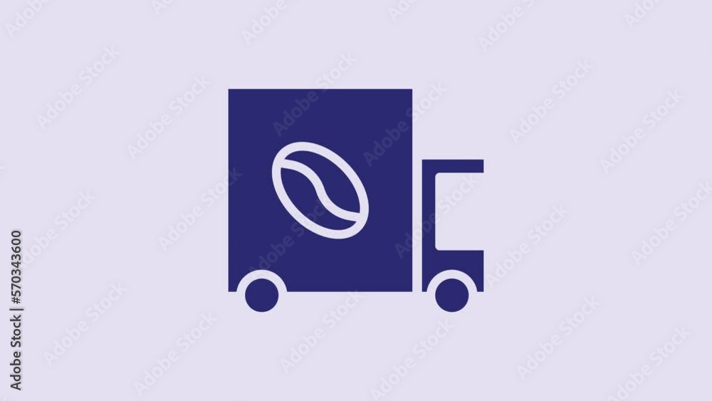 Blue Coffee street truck machine icon isolated on purple background. Delivery coffee. 4K Video motion graphic animation Blue Coffee street truck machine icon isolated on purple background. Delivery coffee. 4K Video motion graphic animation