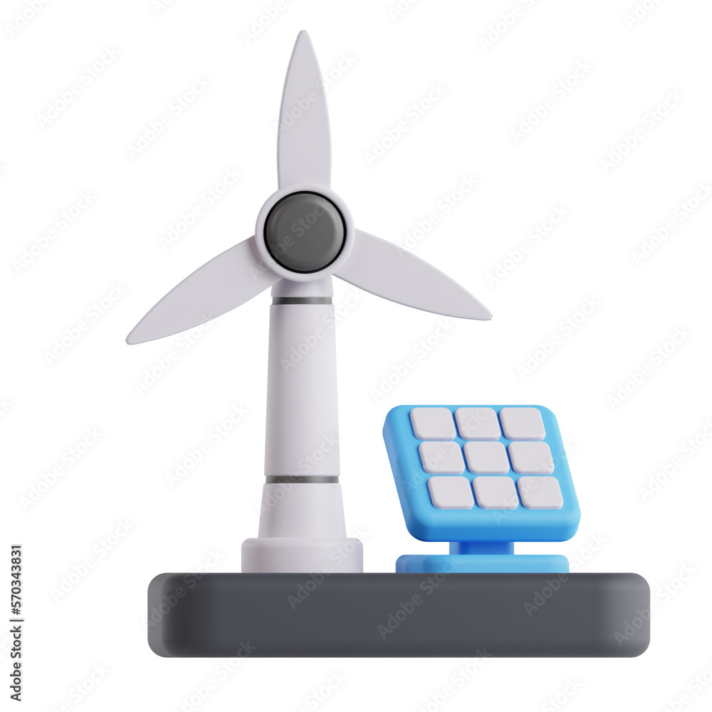 3d windmill and solar panel icon 3d windmill and solar panel icon