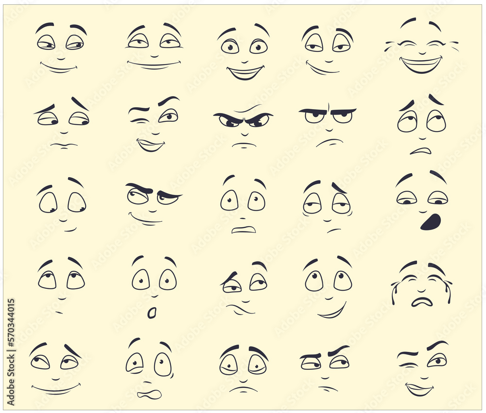 acial expression illustration set, 2d cartoon face expression, eye ...