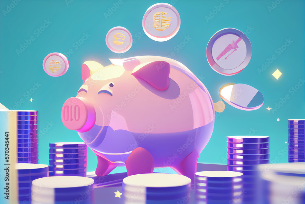 An illustration of a piggy bank overflowing with coins generated with ...