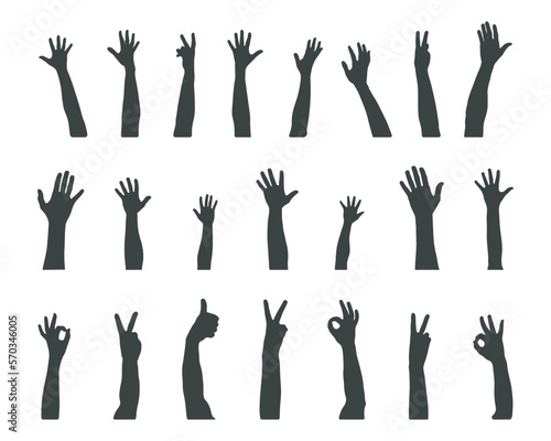 Many hands silhouettes, Raised hands vector silhouettes