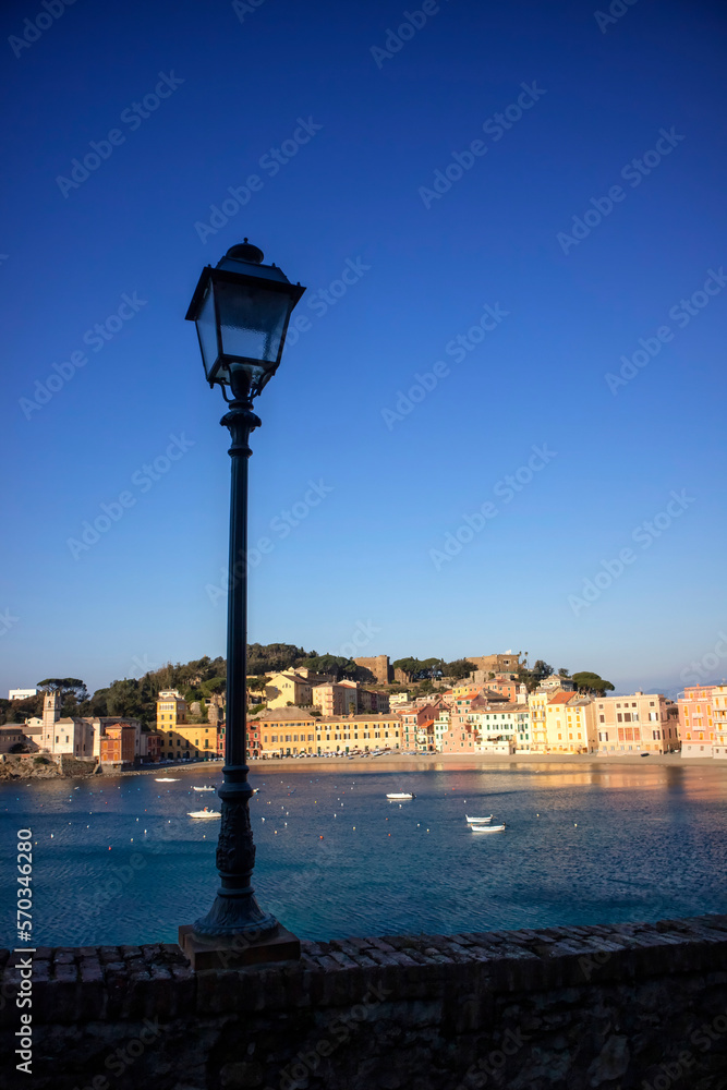 Sunrise view of the Bay of Silence in Sestri Levante Italy